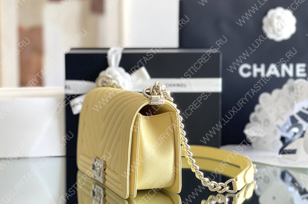 Ch*el boy handbag yellow a67086