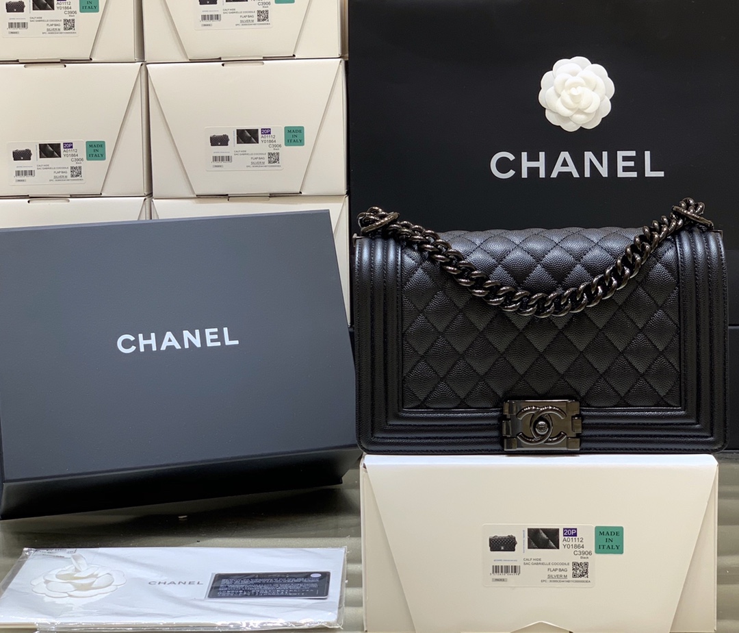Ch*el boy handbag black a67086