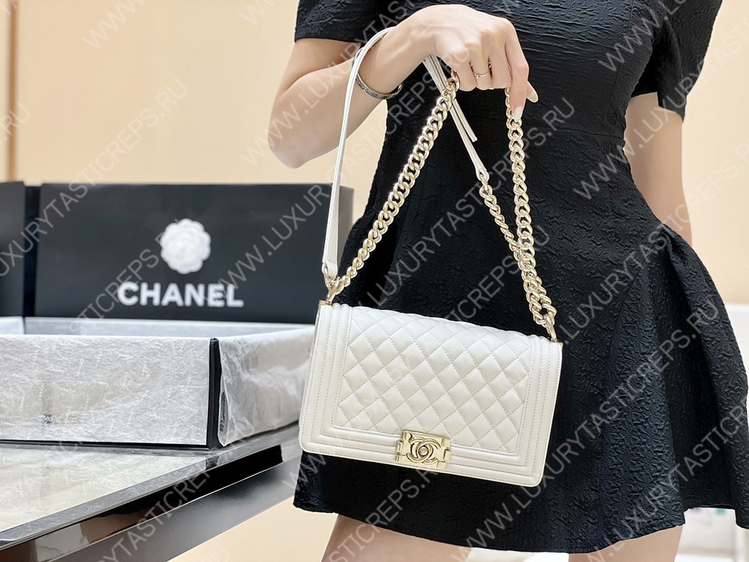 Ch*el boy handbag white a67086
