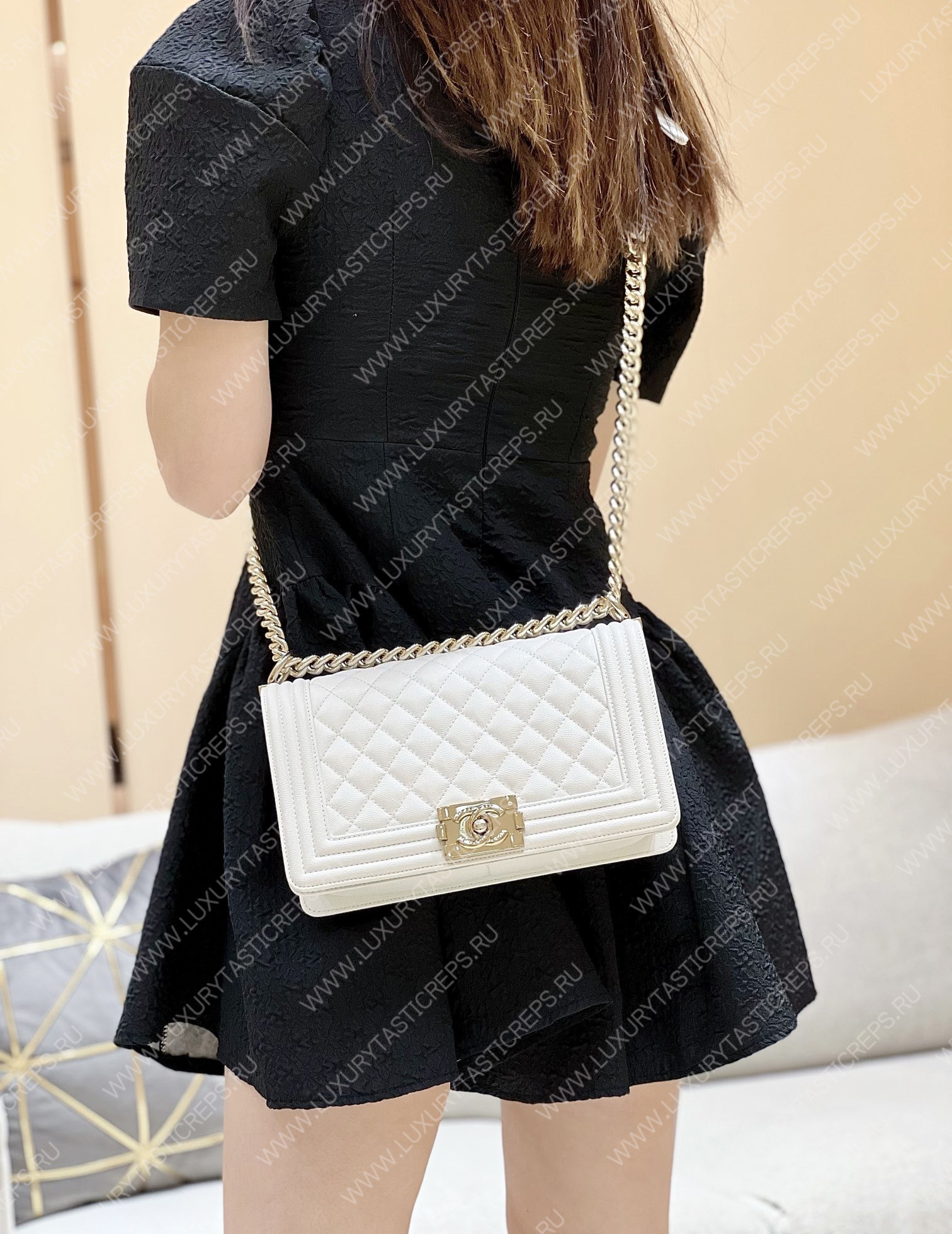 Ch*el boy handbag white a67086