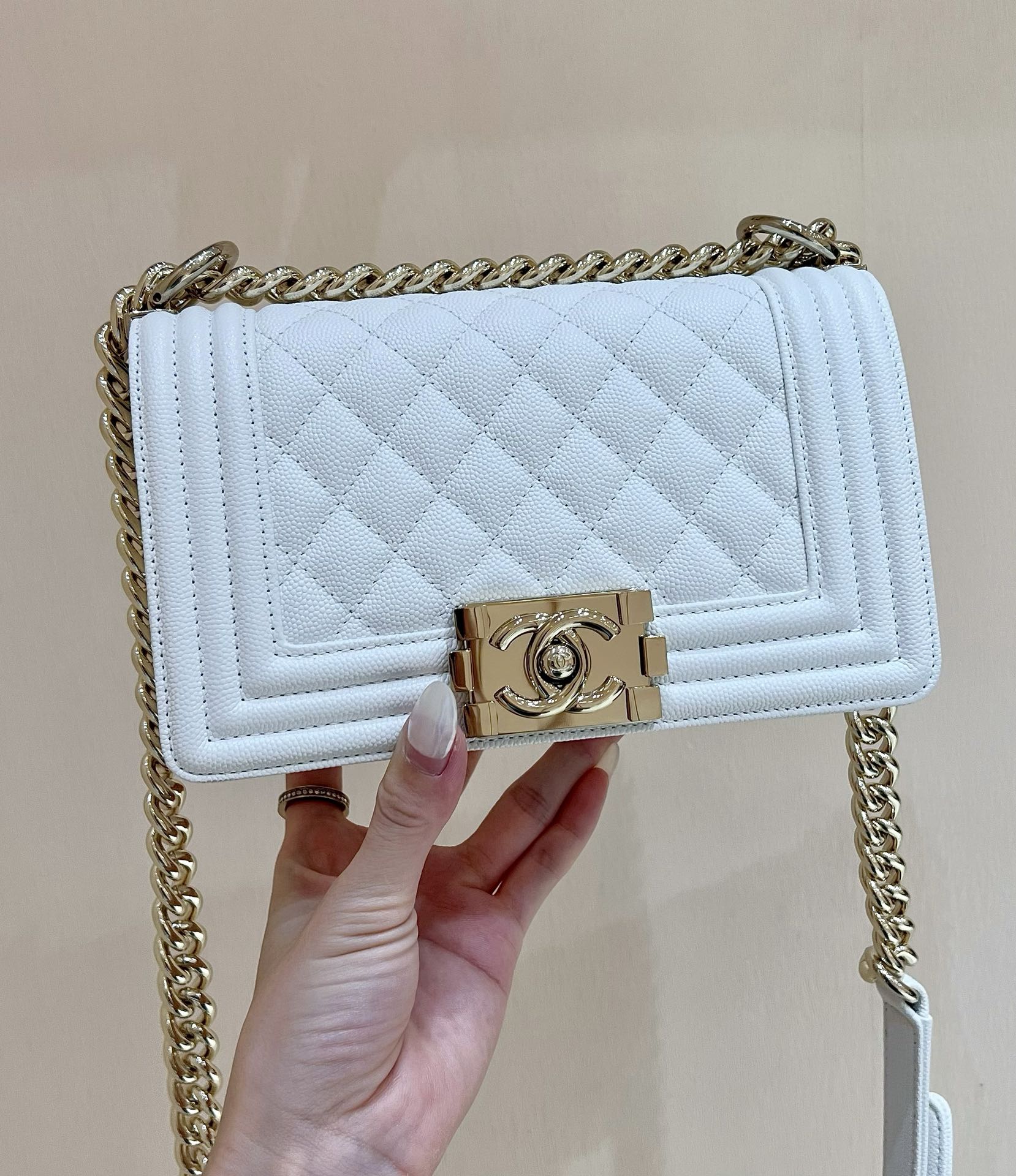 Ch*el small boy handbag white a67085
