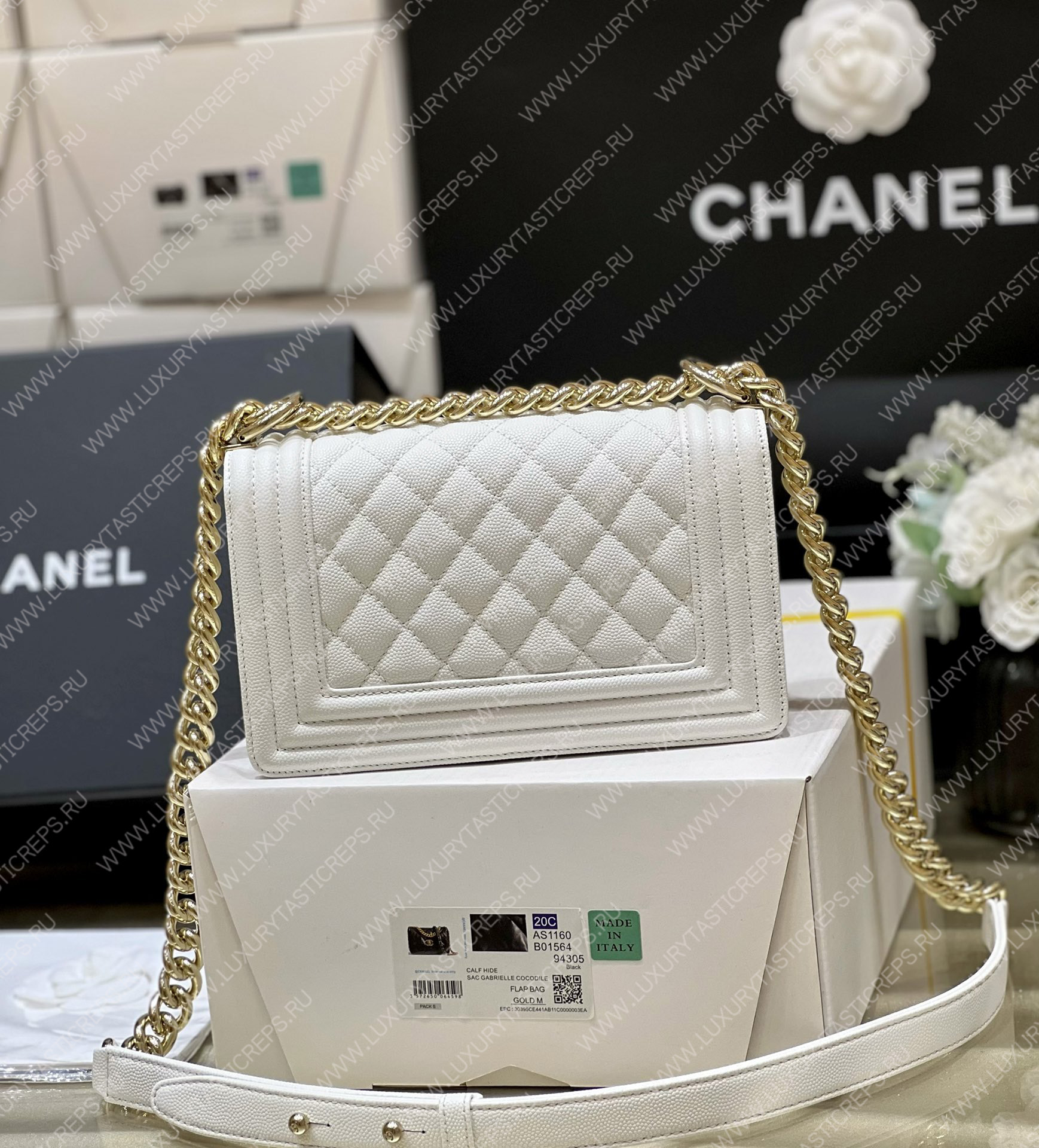 Ch*el small boy handbag white a67085