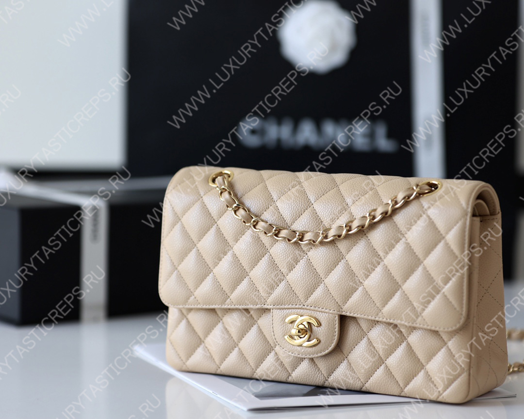 Ch*el classic medium flap bag beige a01112