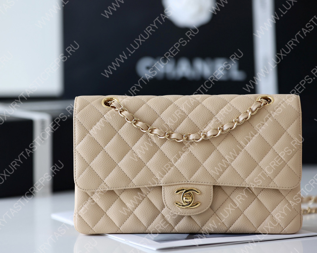 Ch*el classic medium flap bag beige a01112