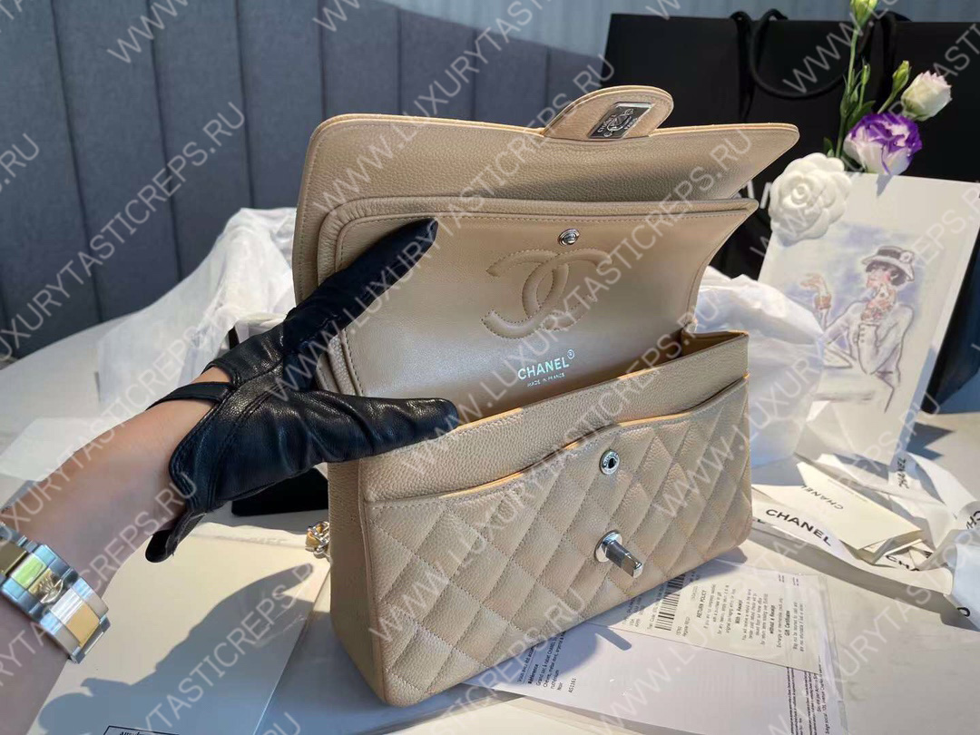 Ch*el classic flap bag beige a01112