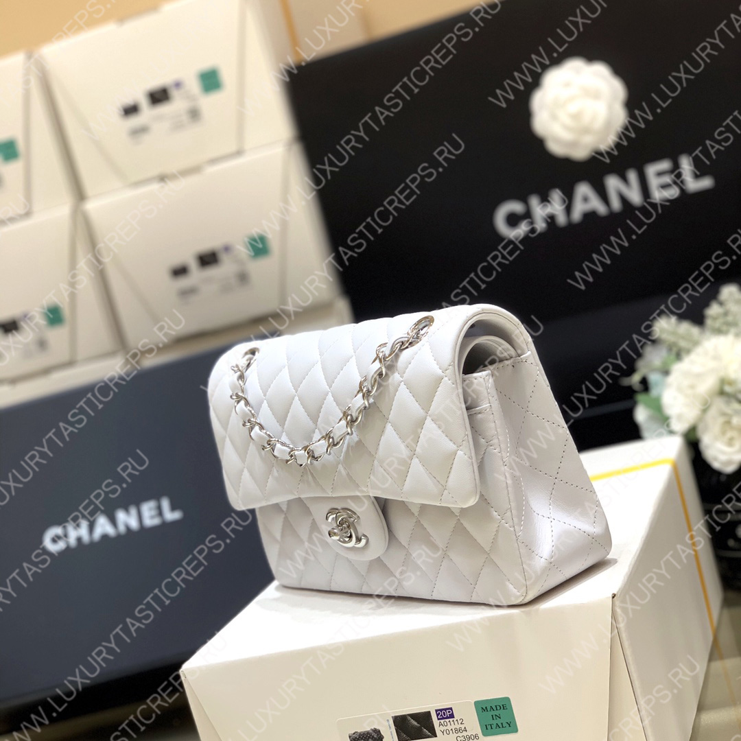 Ch*el small classic handbag bag white a01113