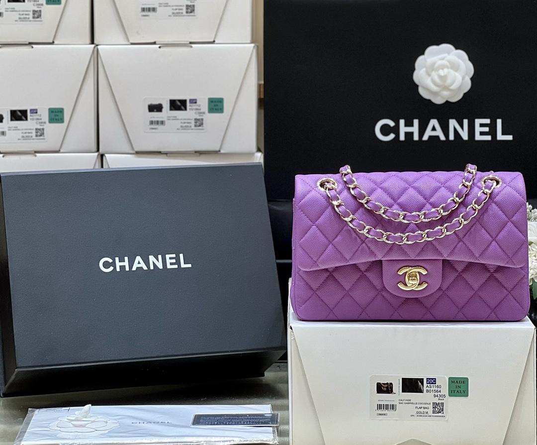 Ch*el small classic handbag bag purple a01113