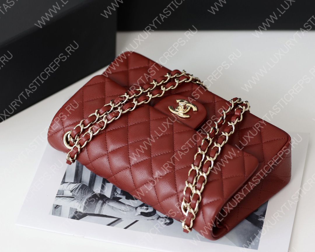 Ch*el small classic handbag bag burgundy a01113