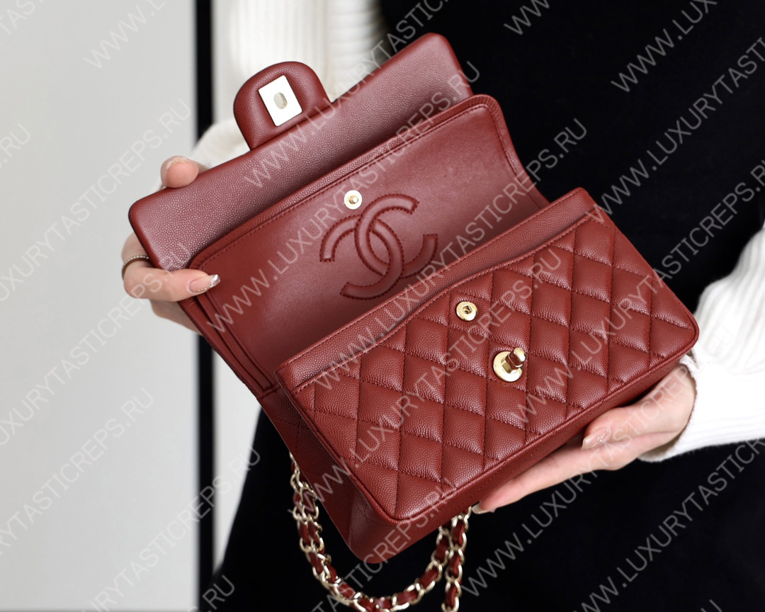 Ch*el small classic handbag bag burgundy a01113