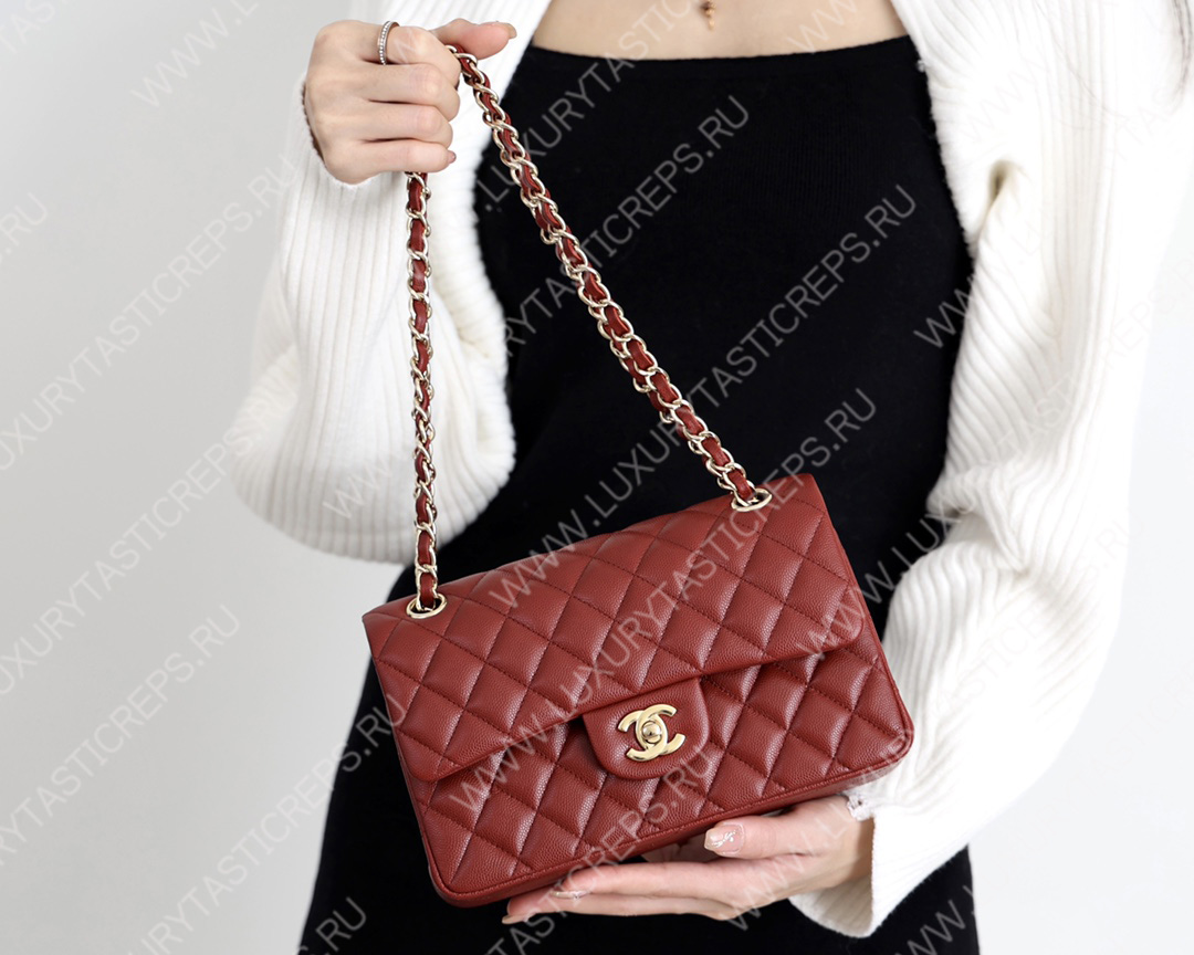 Ch*el small classic handbag bag burgundy a01113