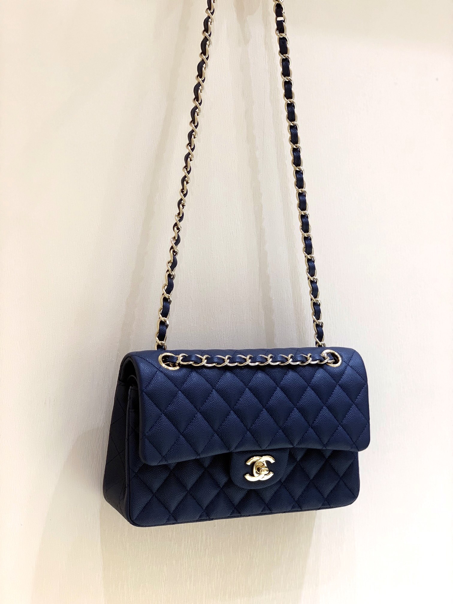 Ch*el small classic handbag bag navy blue a01113