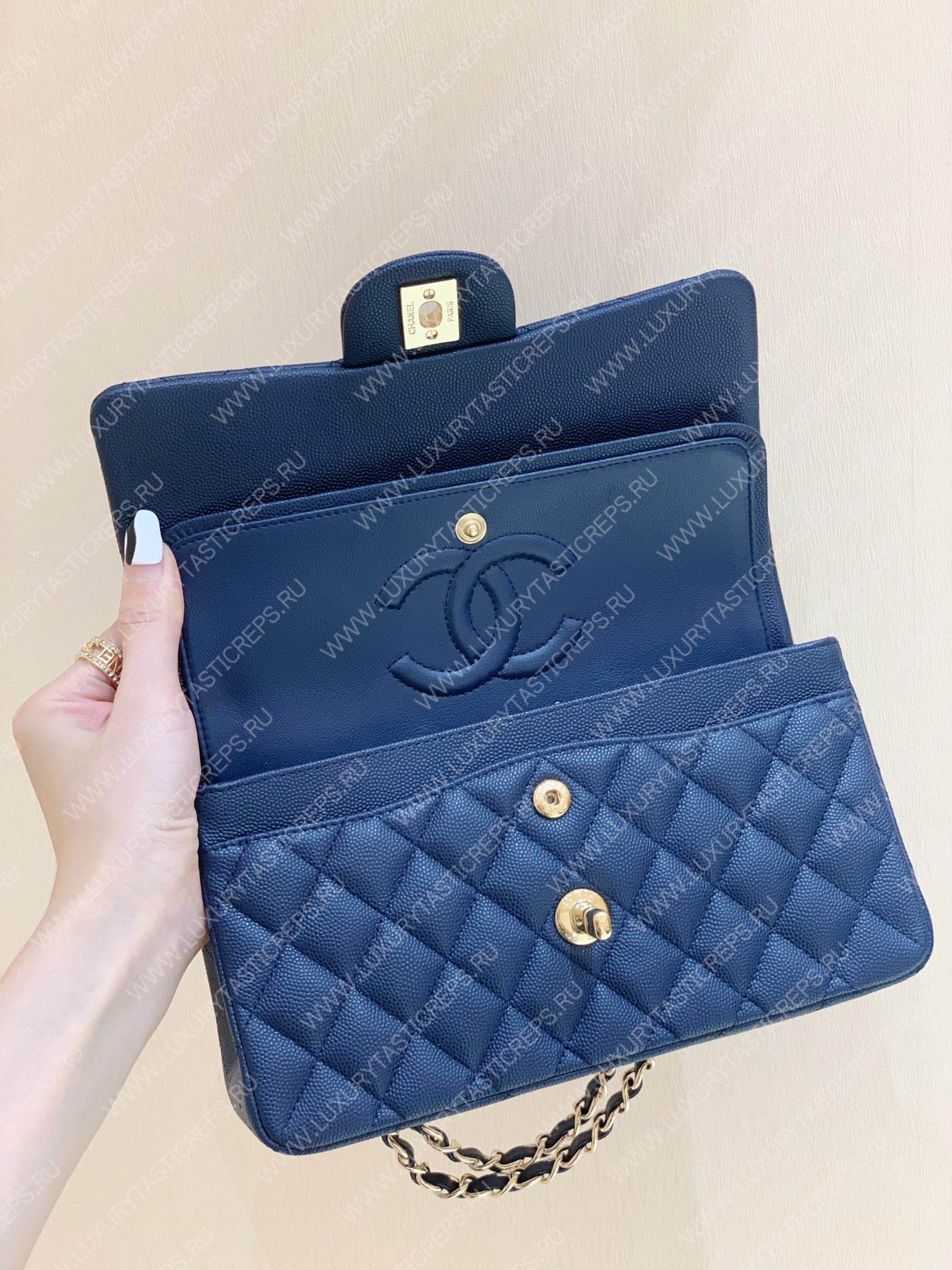 Ch*el small classic handbag bag navy blue a01113