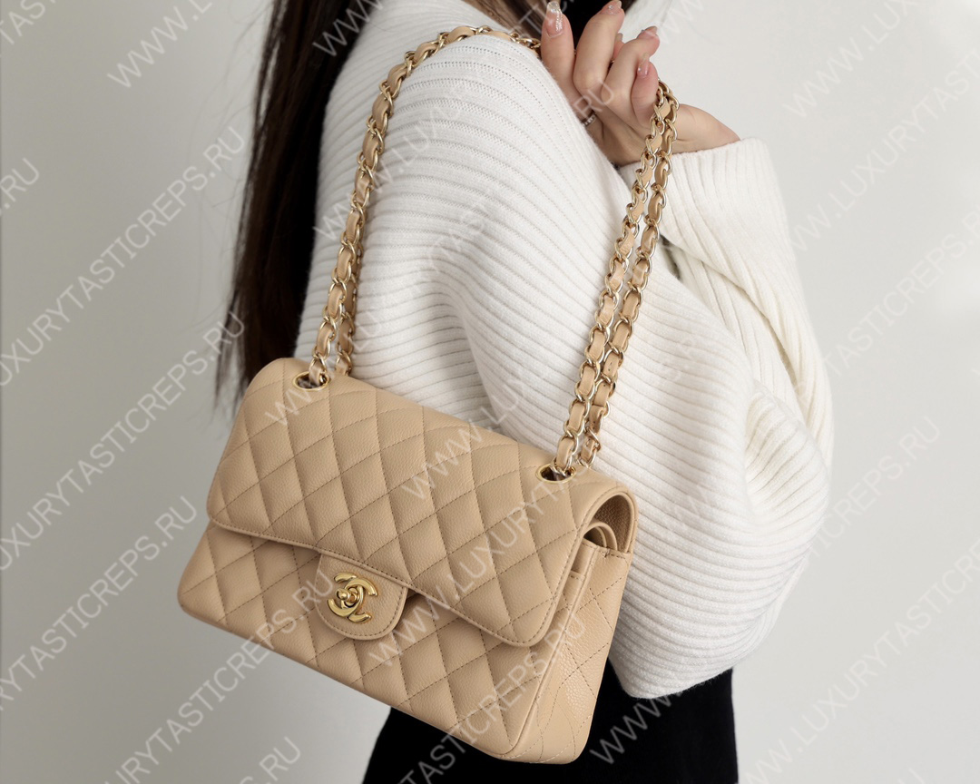 Ch*el small classic handbag bag beige a01113
