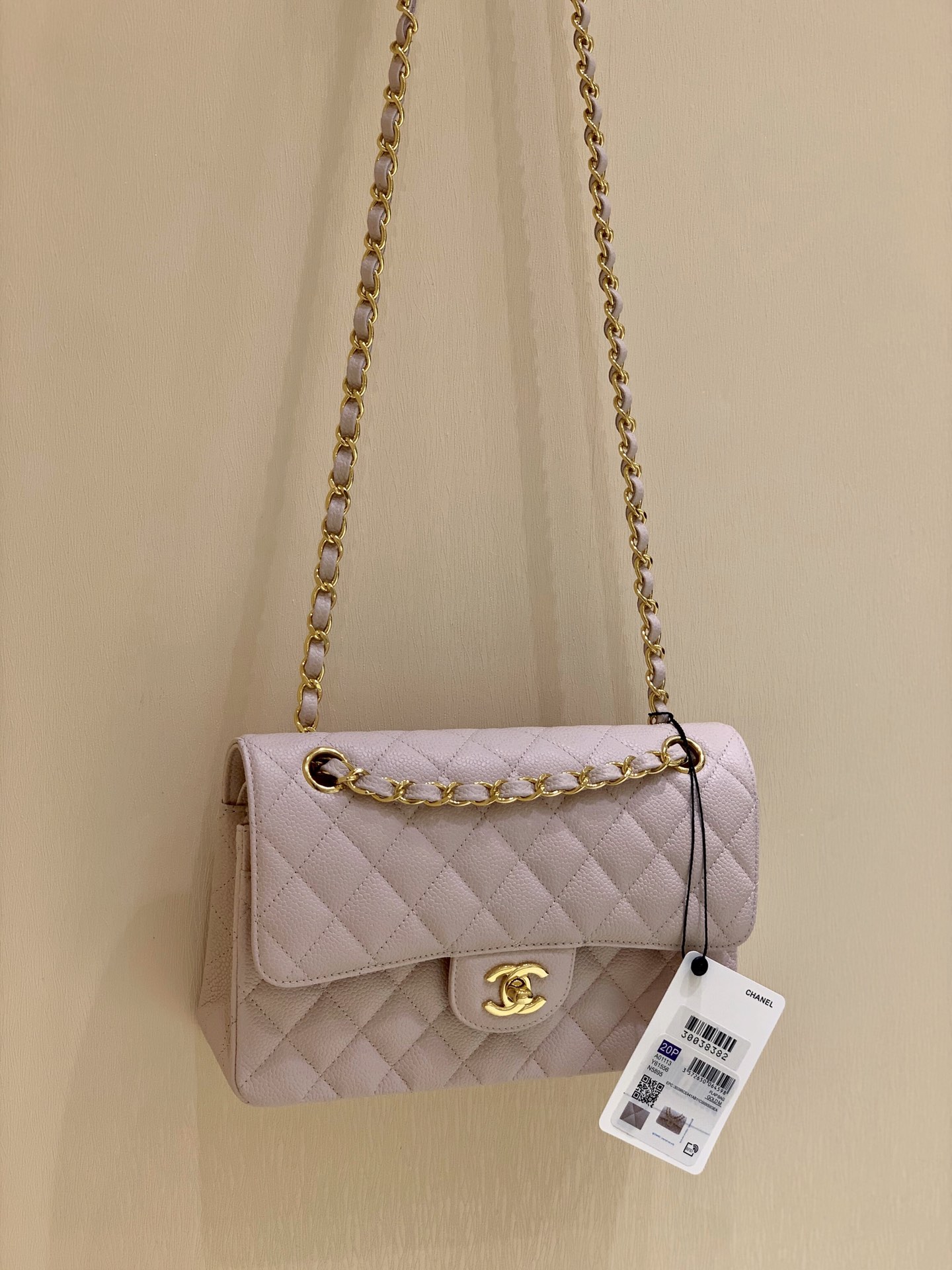 Ch*el small classic handbag bag beige a01113