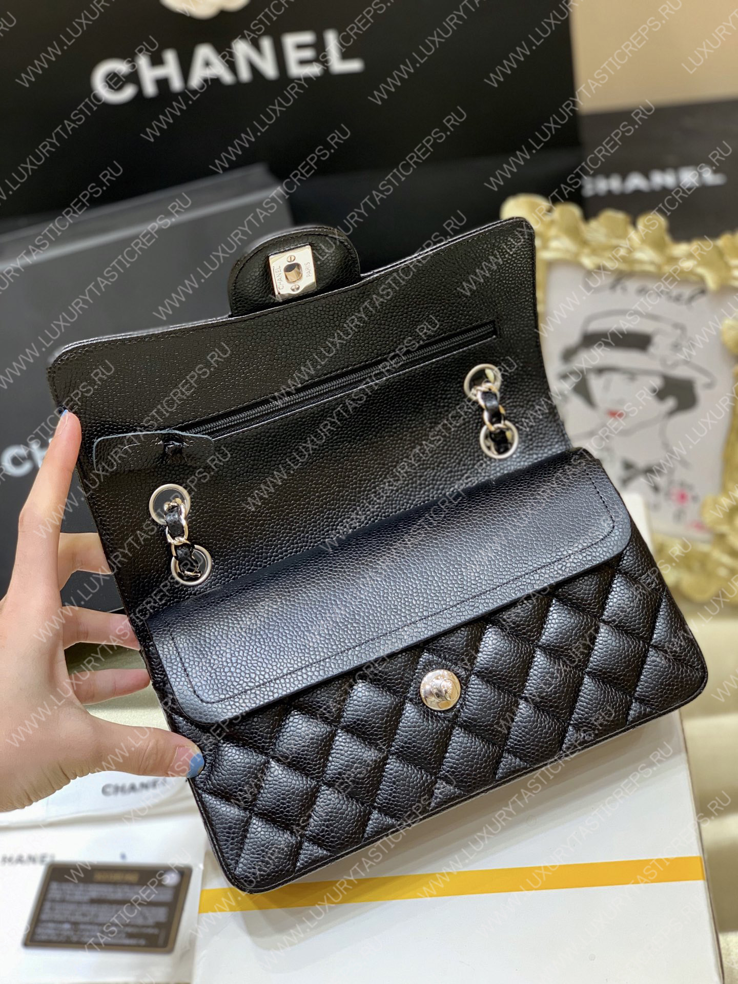 Ch*el small classic handbag bag black a01113