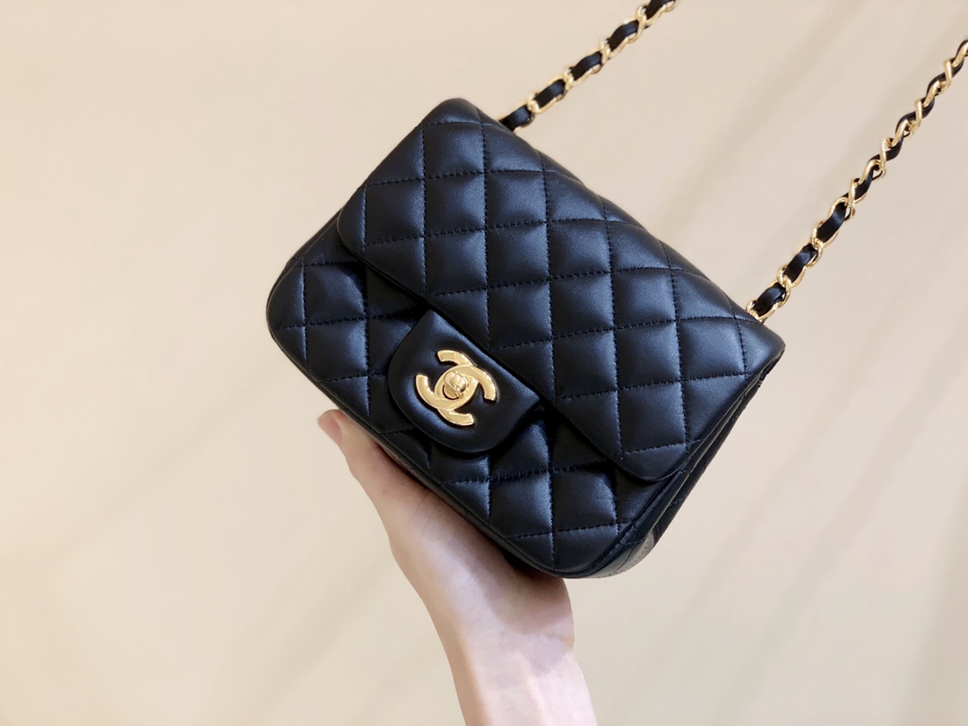 Ch*el square mini flap bag navy blue a01115