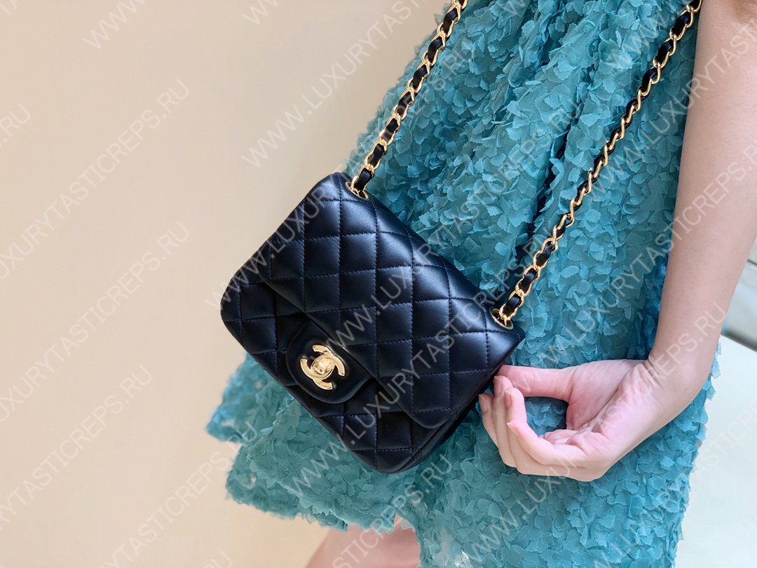 Ch*el square mini flap bag navy blue a01115