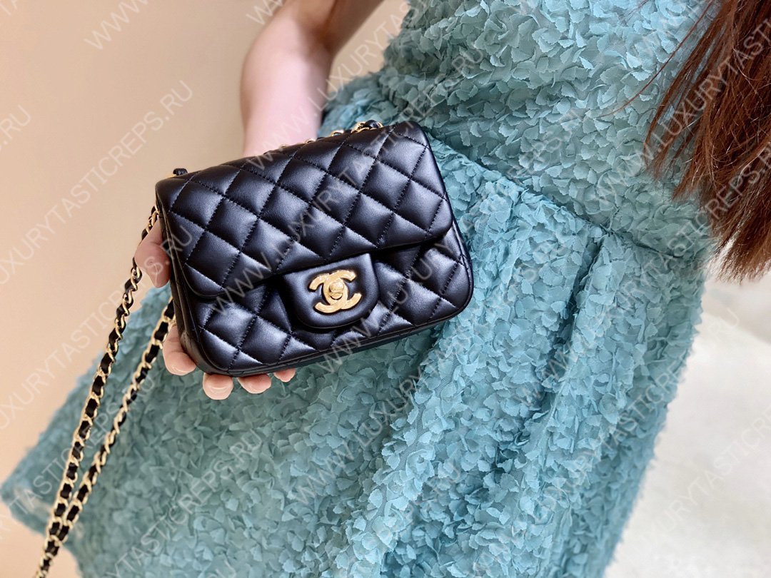 Ch*el square mini flap bag navy blue a01115