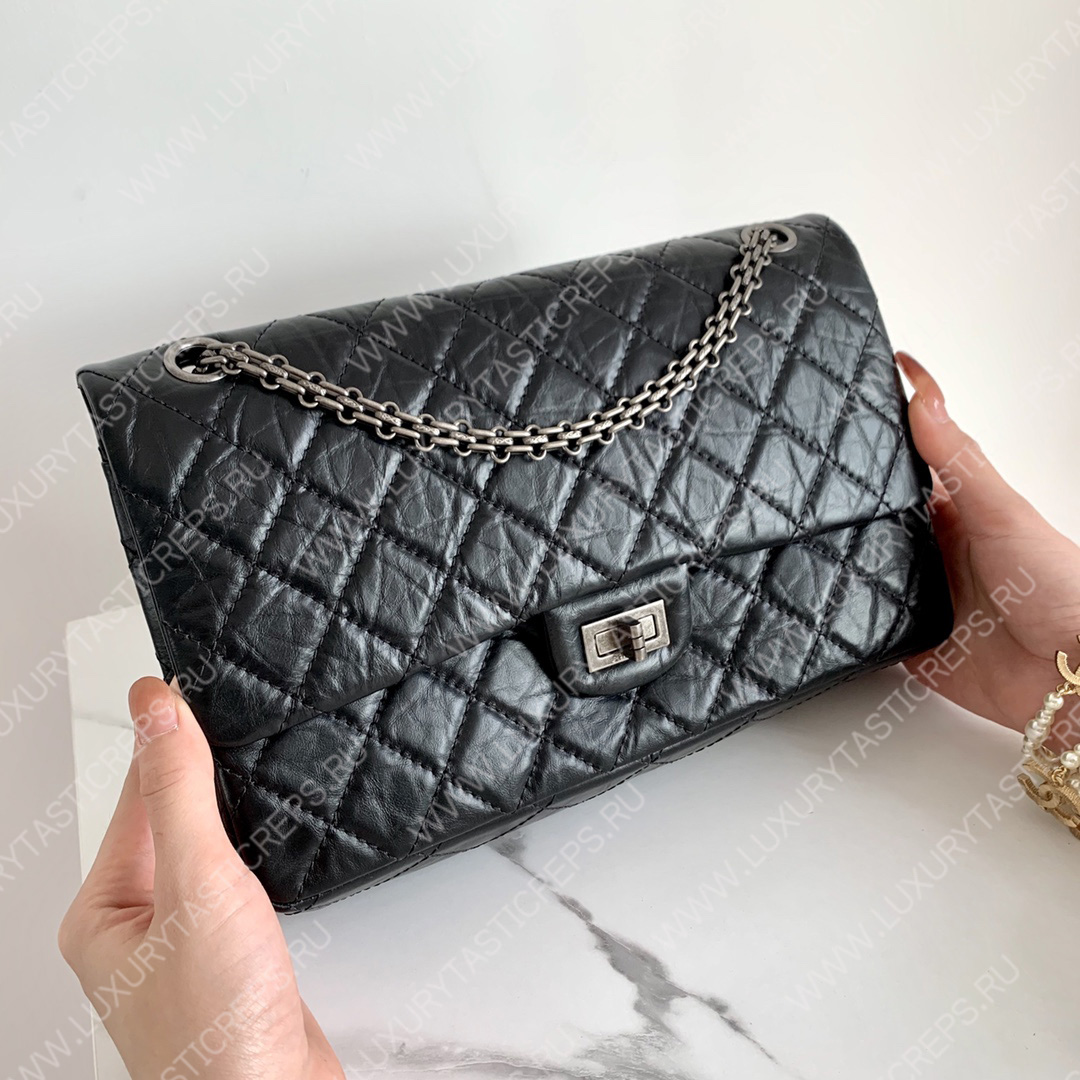 Ch*el 2.55 large reissue handbag black a37587