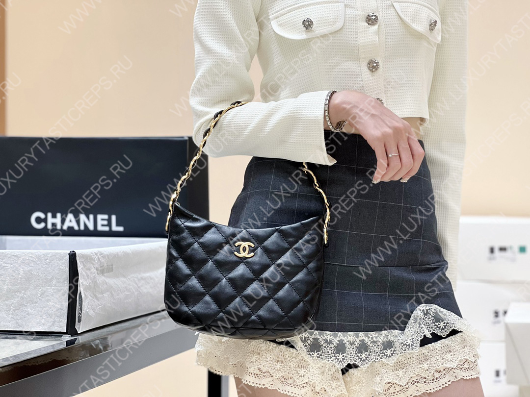 Ch*el hobo handbag black as3562
