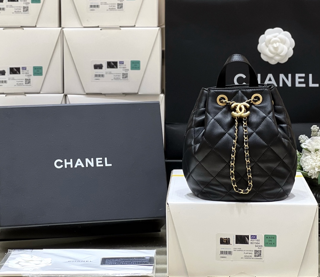 Ch*el drawstring bag black as3211