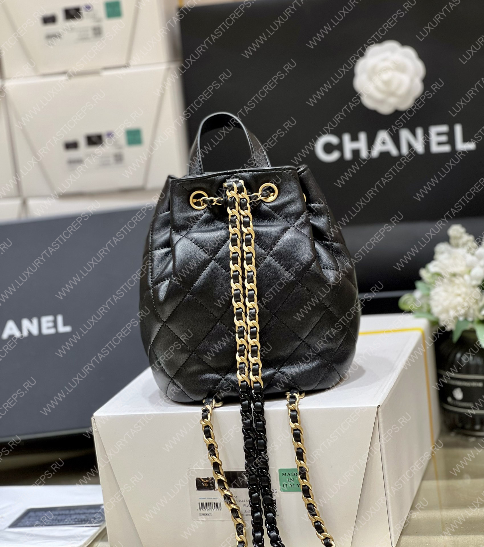 Ch*el drawstring bag black as3211