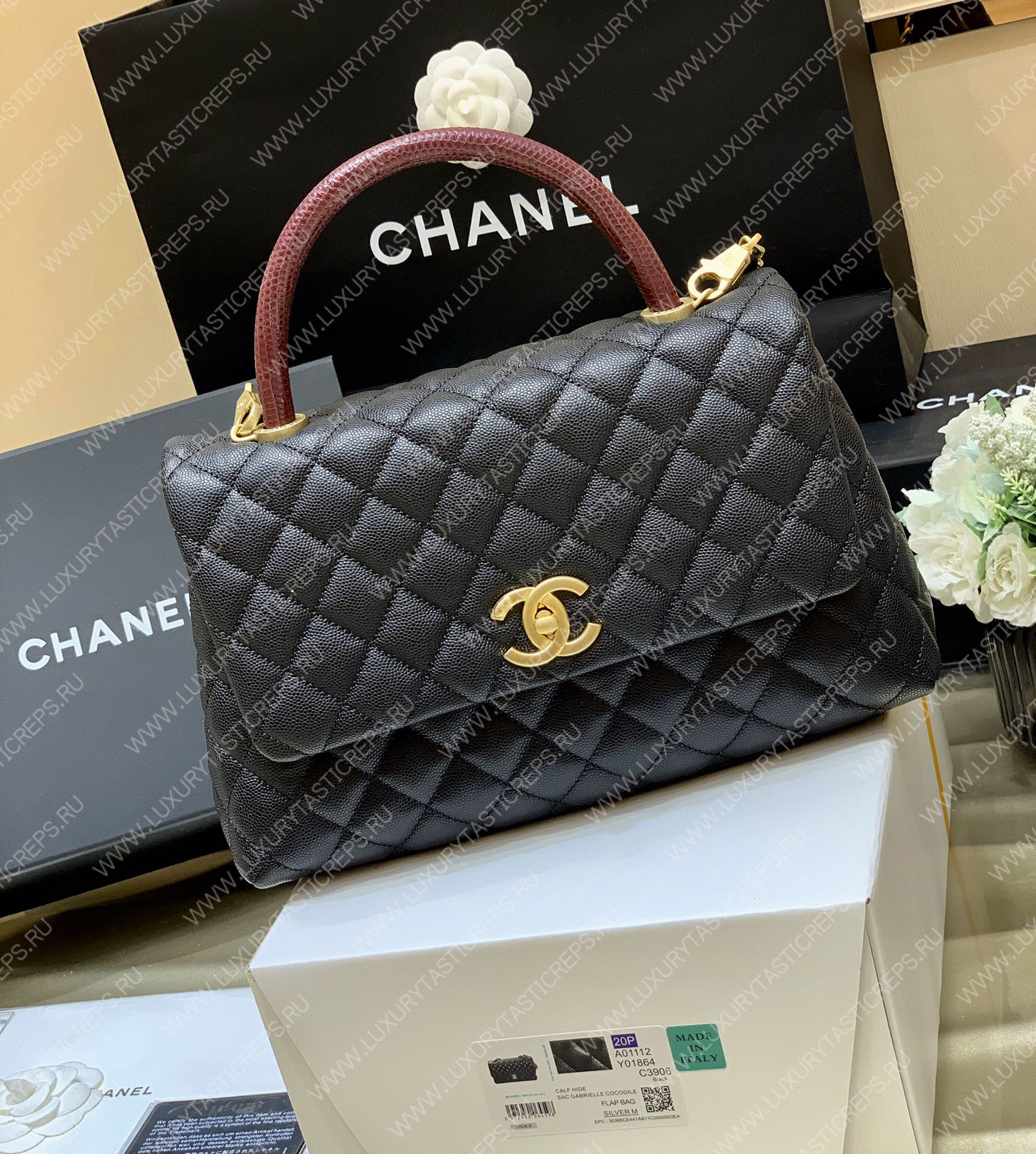Ch*el coco handle bag black a92993