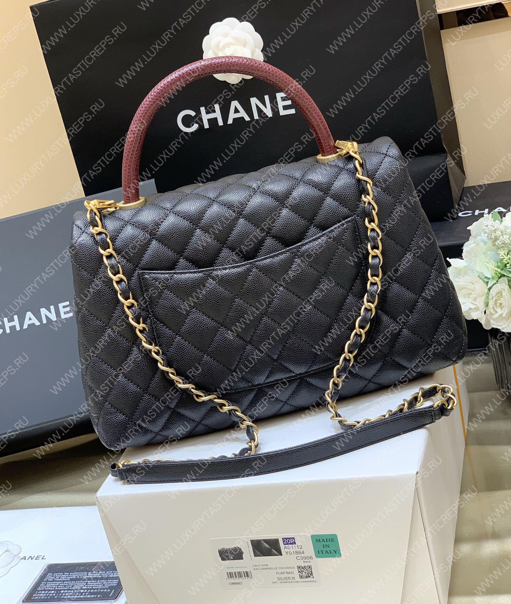 Ch*el coco handle bag black a92993