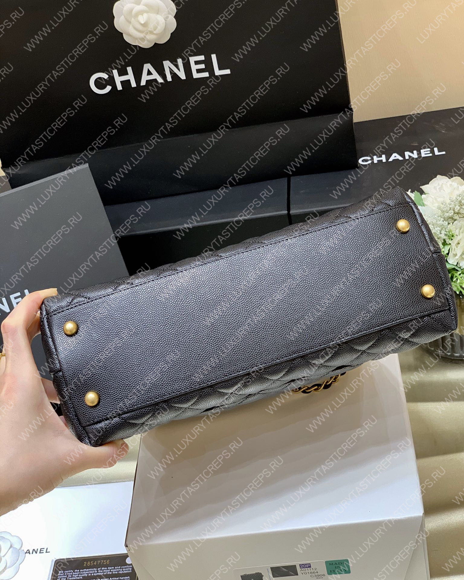Ch*el coco handle bag black a92993