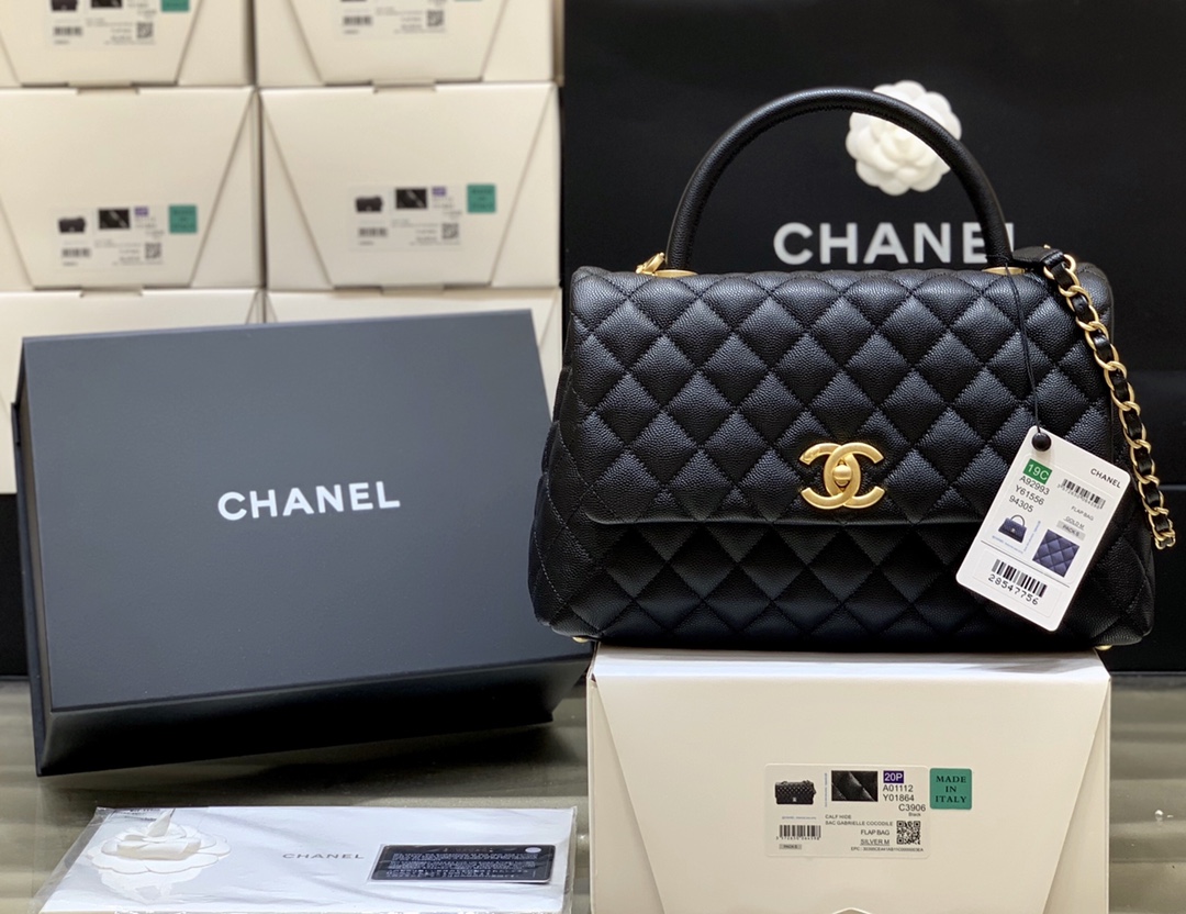 Ch*el coco handle bag black a92993