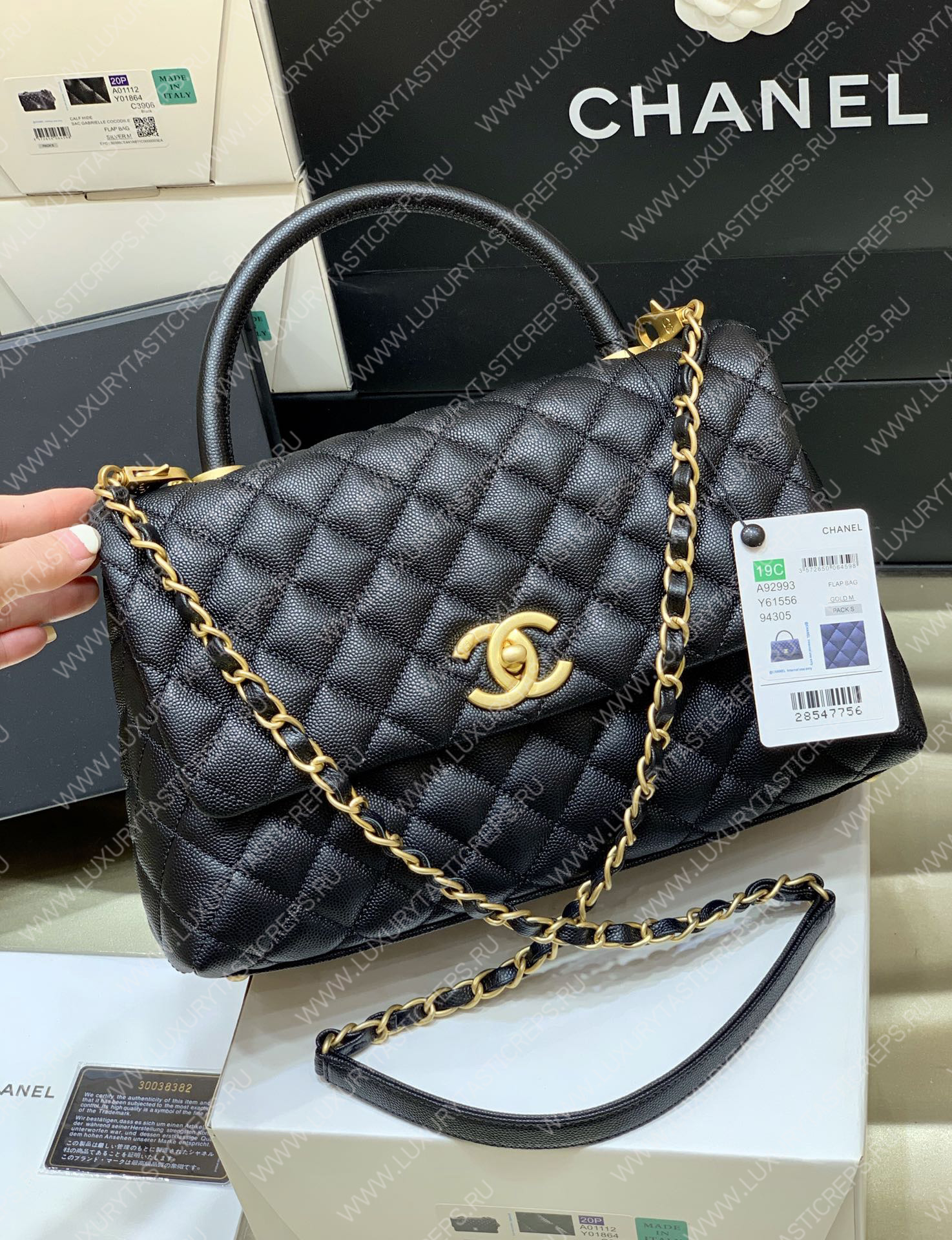 Ch*el coco handle bag black a92993