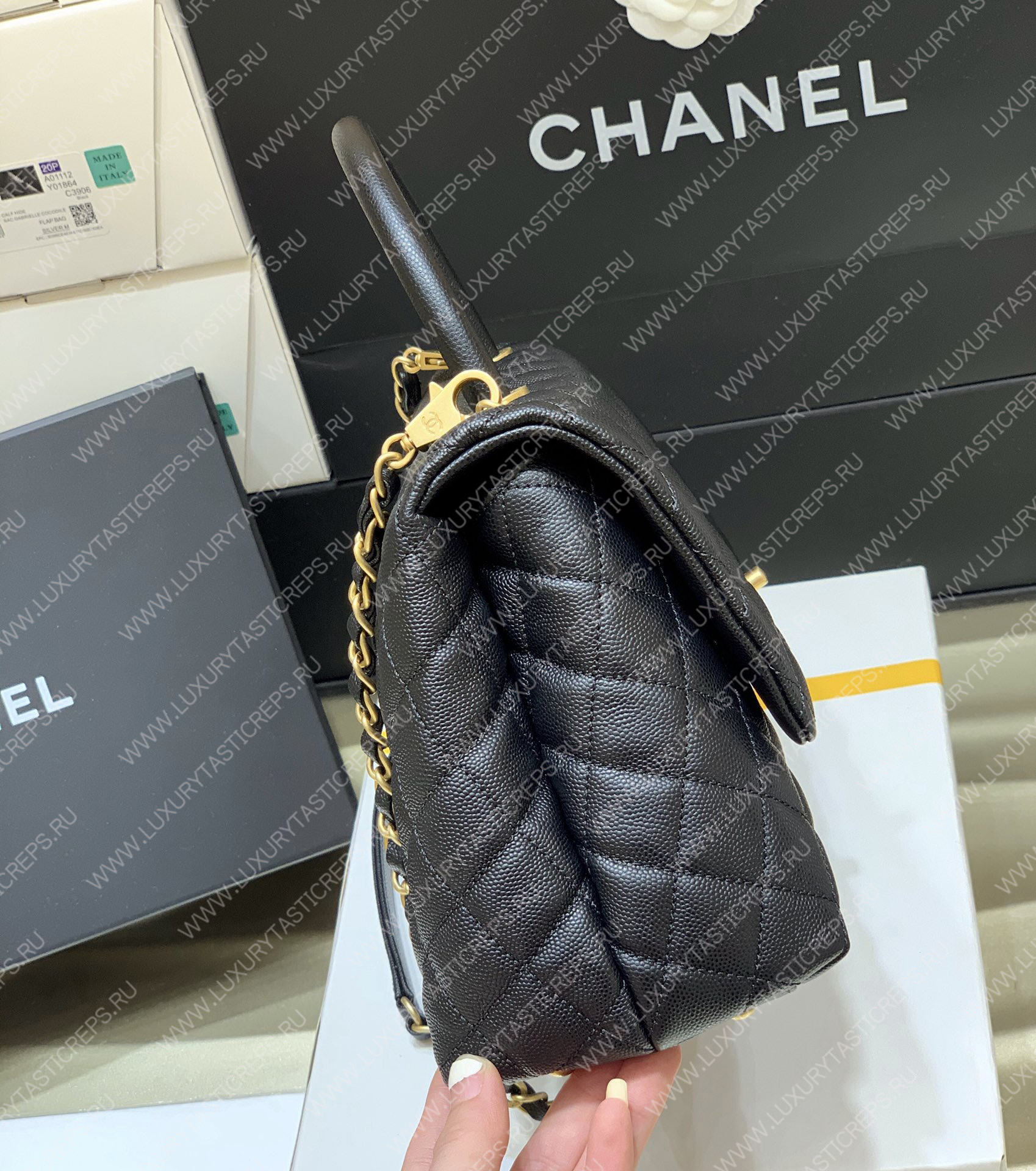 Ch*el coco handle bag black a92993