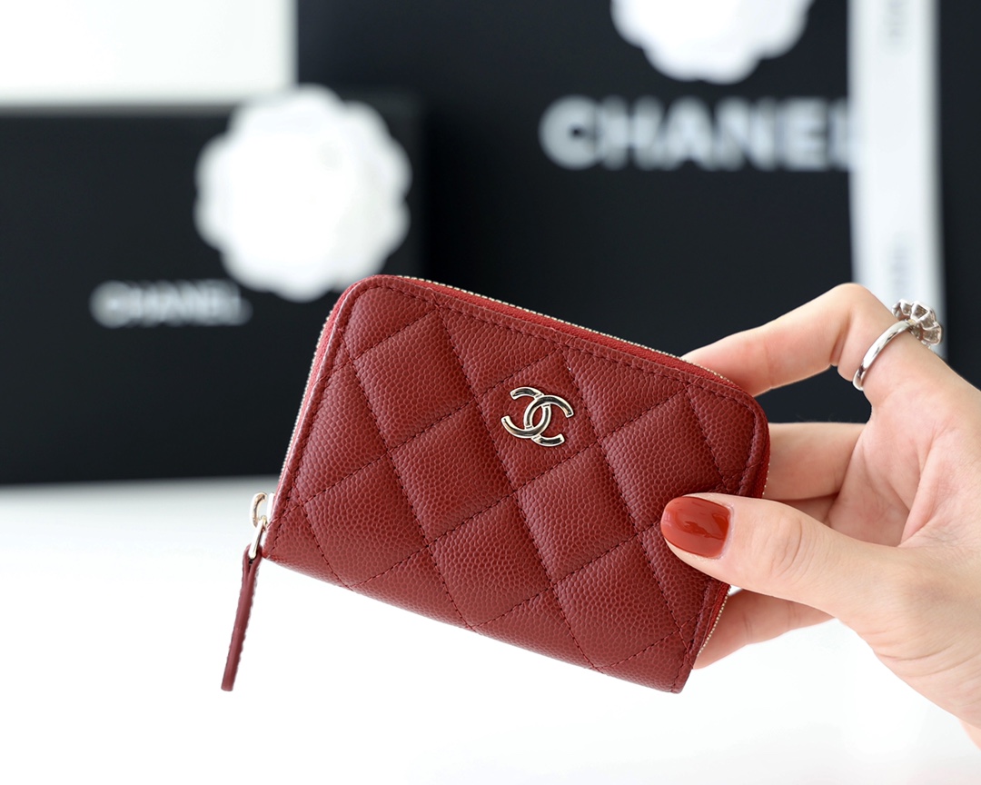 Ch*el classic zipped coin purse red ap0216