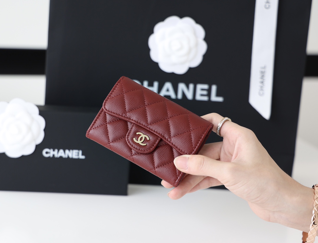 Ch*el classic card holder burgundy ap0214