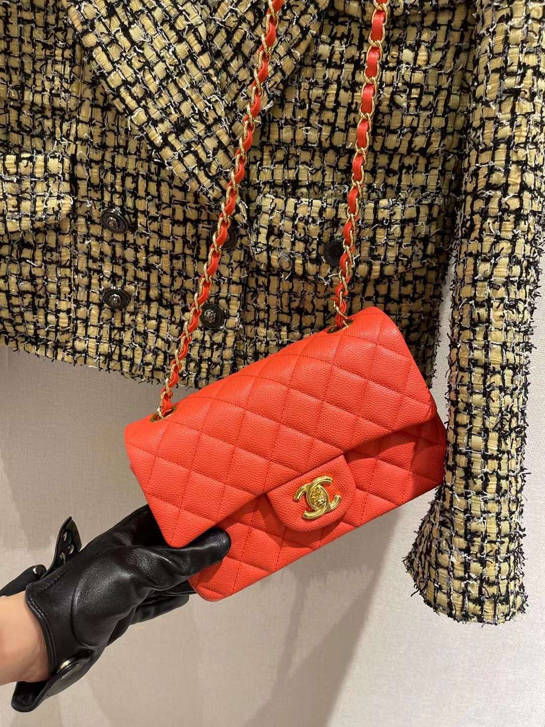 Ch*el mini classic flap bag orange a01116