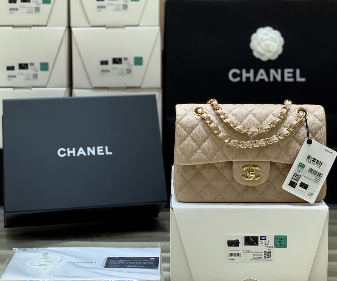 Ch*el small classic handbag bag beige a01113