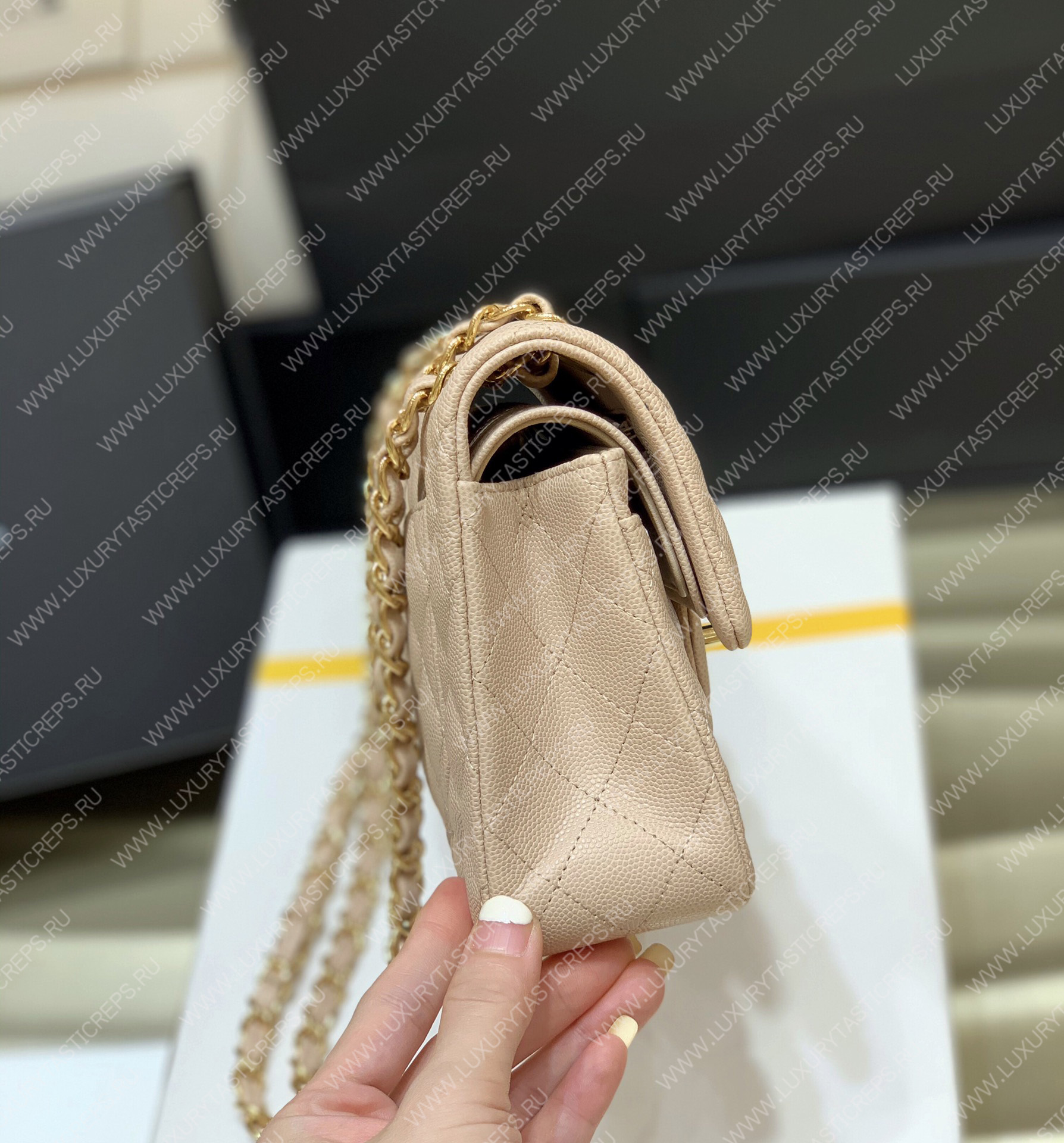 Ch*el small classic handbag bag beige a01113