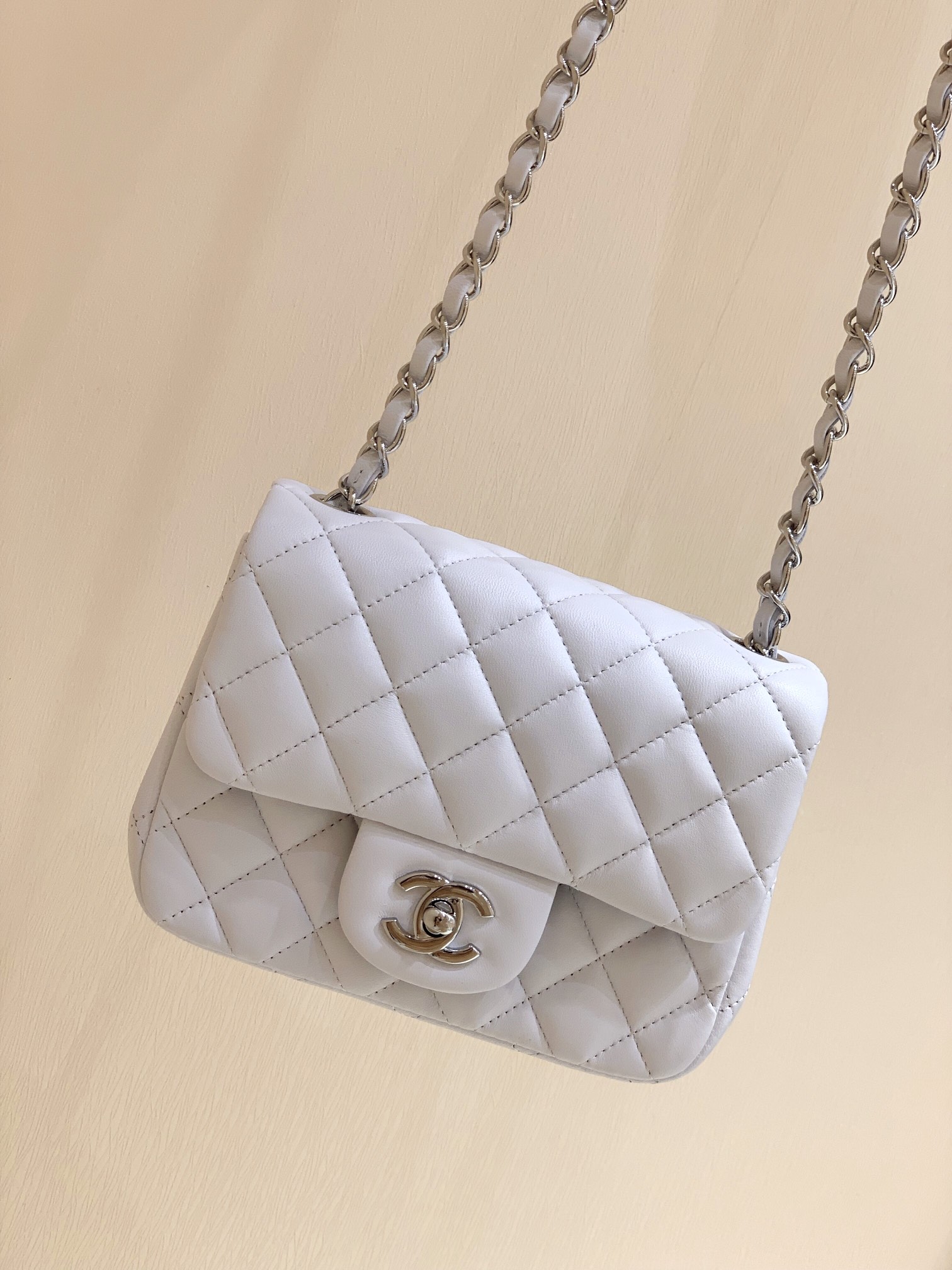 Ch*el mini classic flap bag white a01115