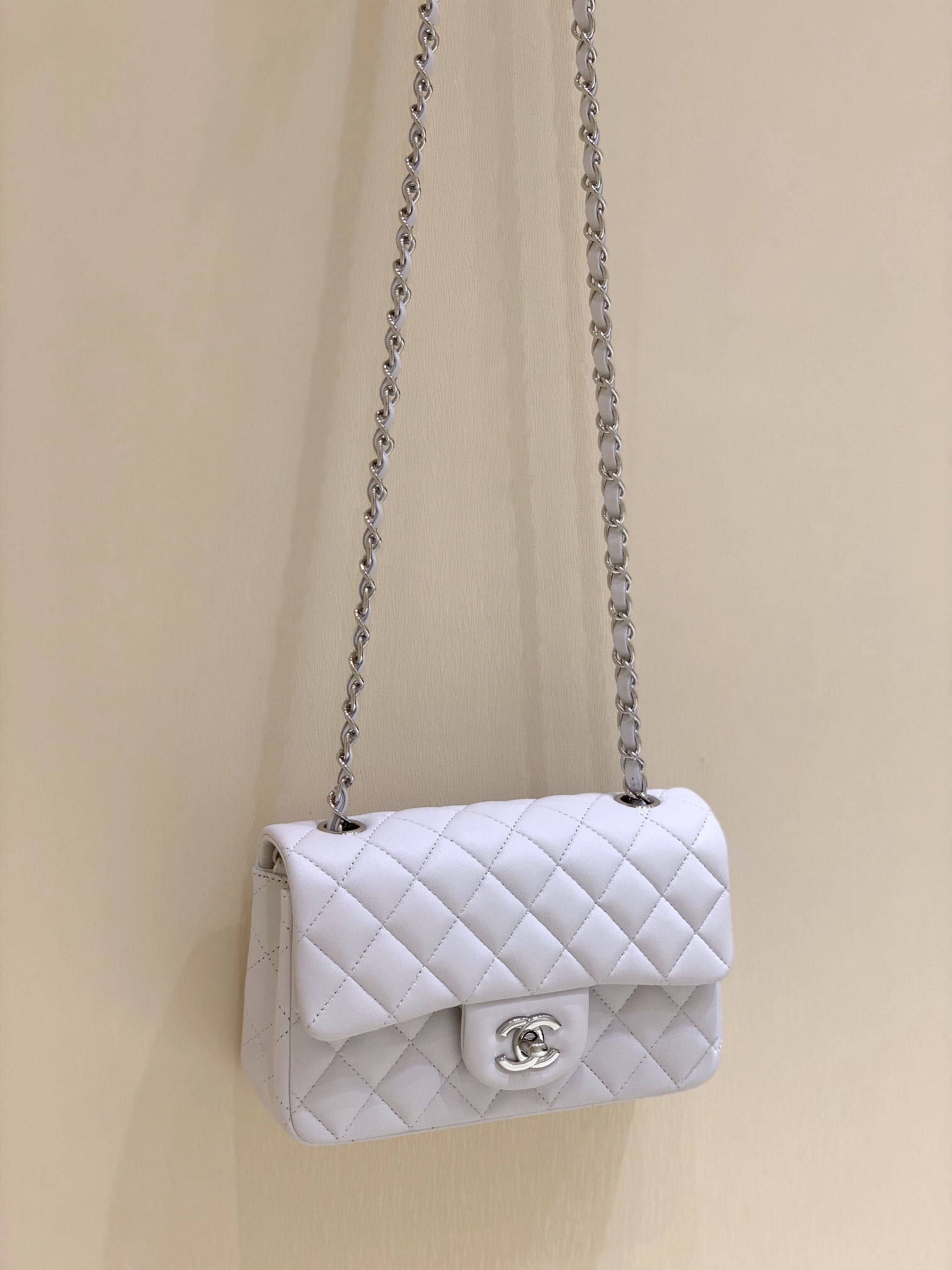 Ch*el mini classic flap bag white a01116