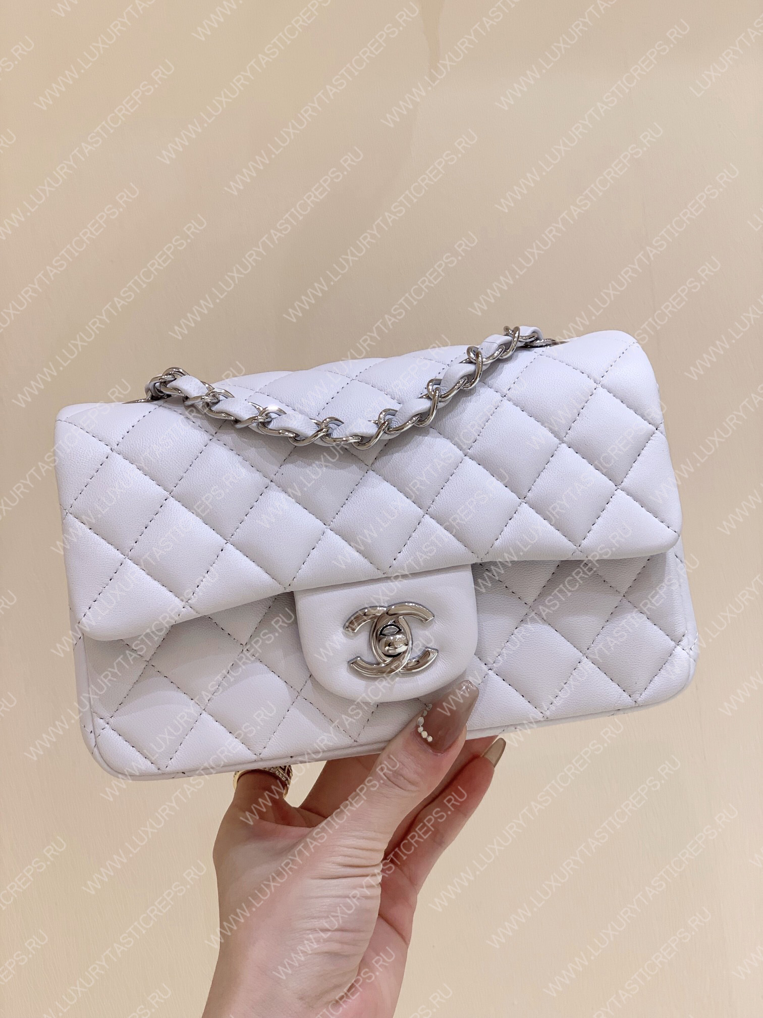Ch*el mini classic flap bag white a01116
