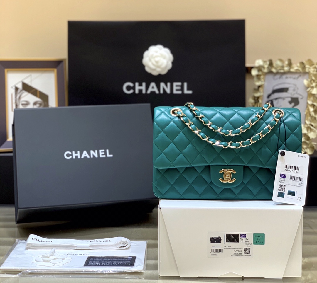 Ch*el classic handbag bag turqoise a01112