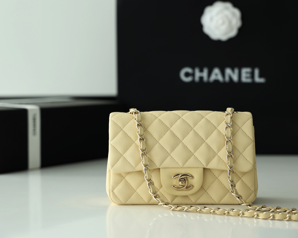 Ch*el mini classic flap bag yellow a01116