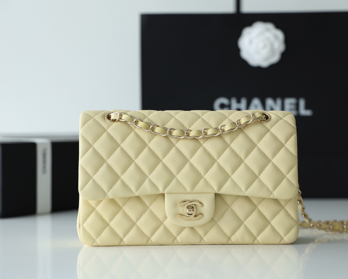 Ch*el small classic handbag bag yellow a01113