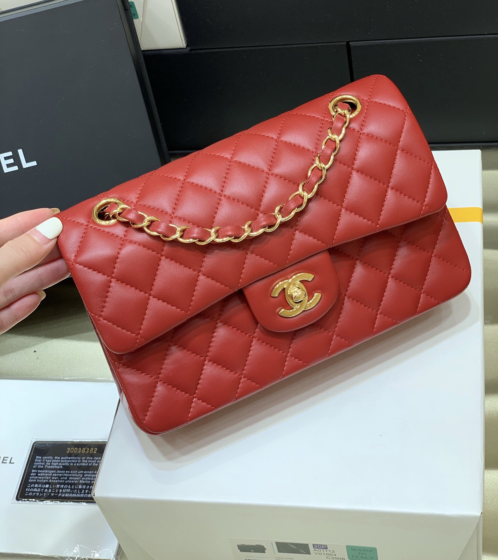 Ch*el small classic handbag bag red a01113