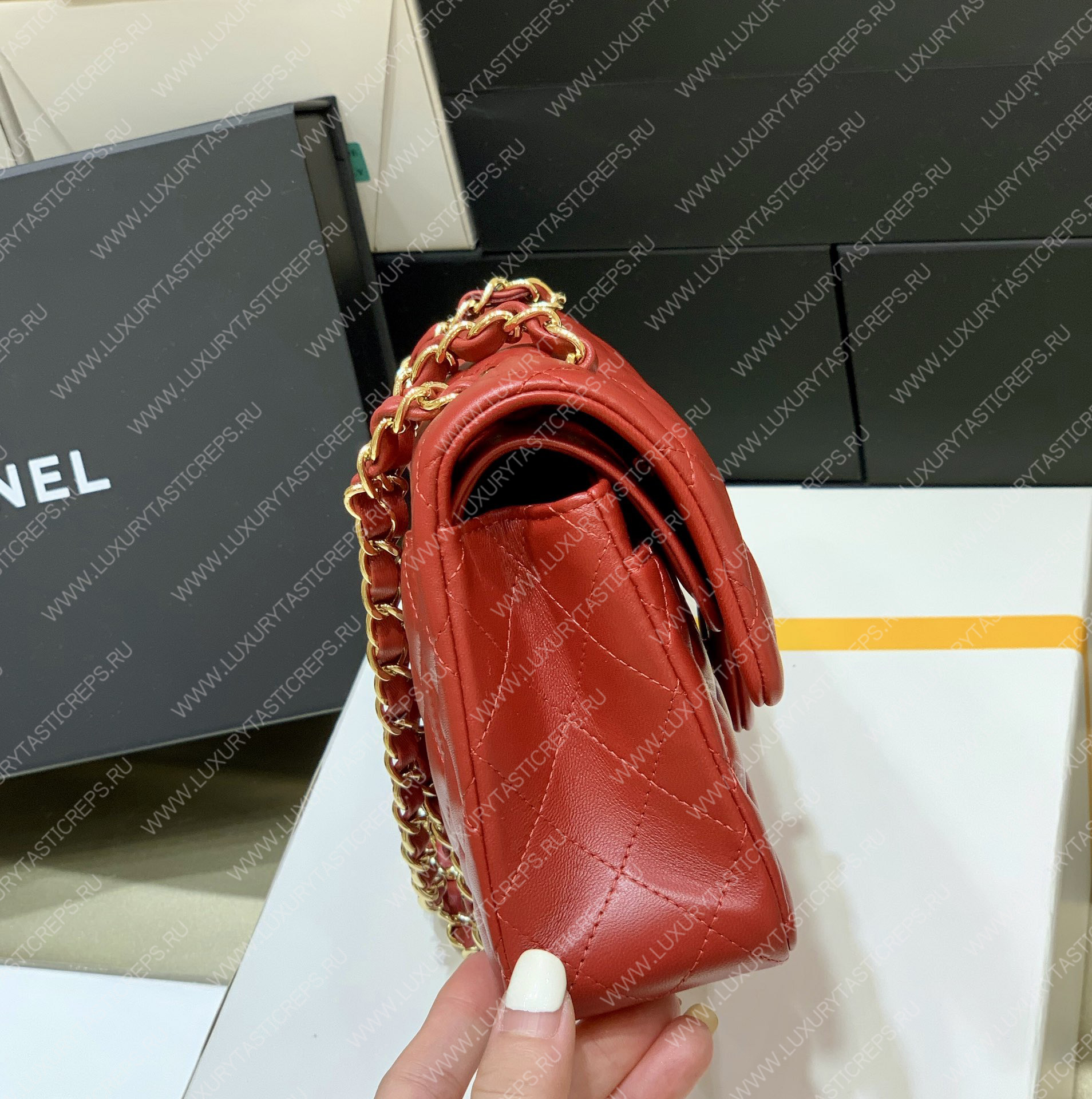Ch*el small classic handbag bag red a01113