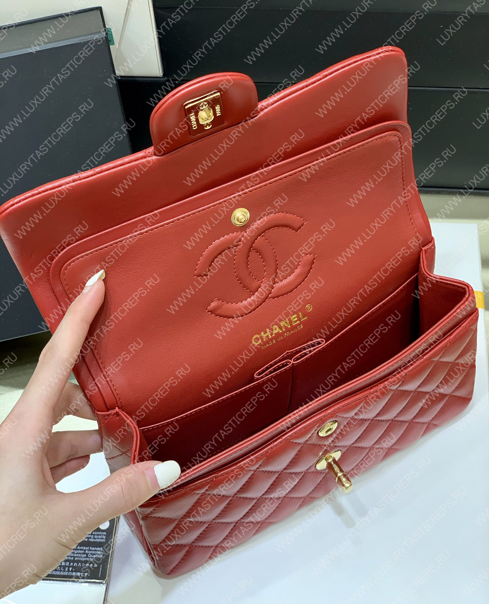 Ch*el small classic handbag bag red a01113