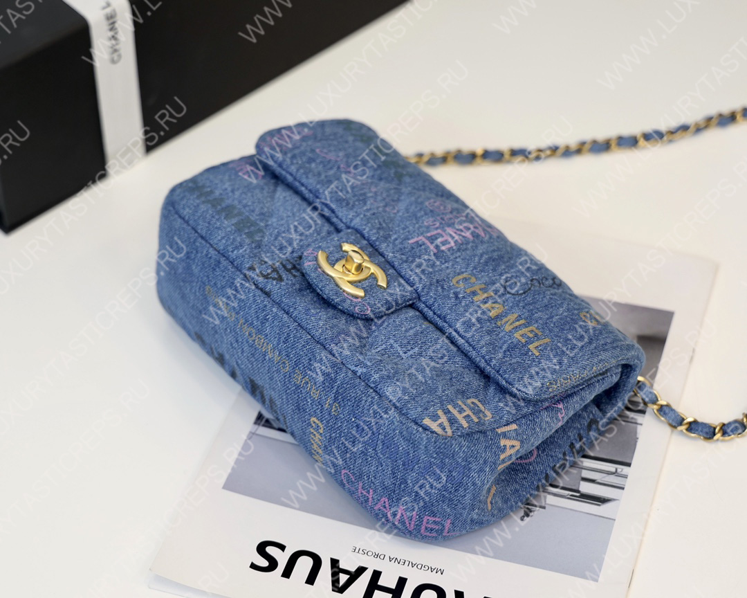 Ch*el small flap bag blue as3134
