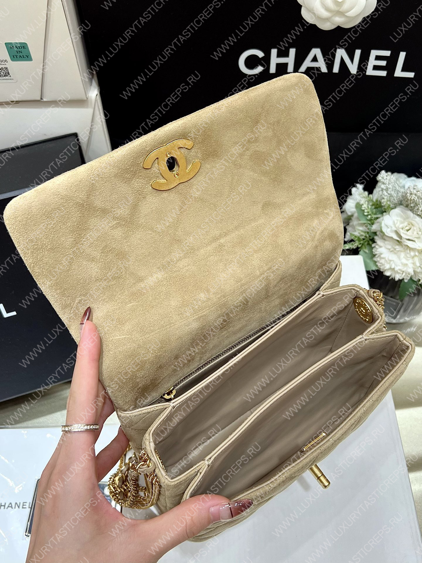 Ch*el mini flap bag beige as3378