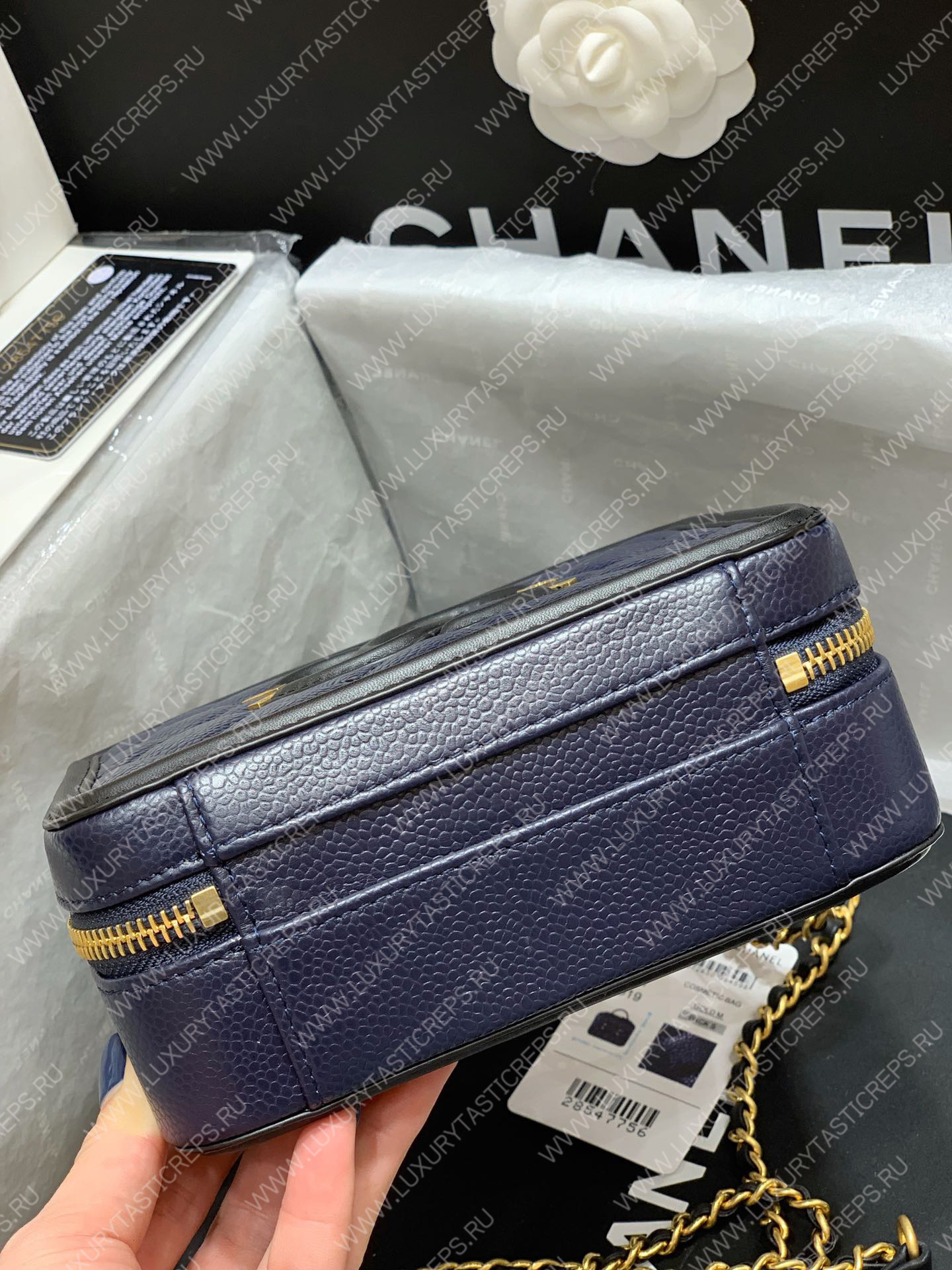 Ch*el vanity case black and blue a93342