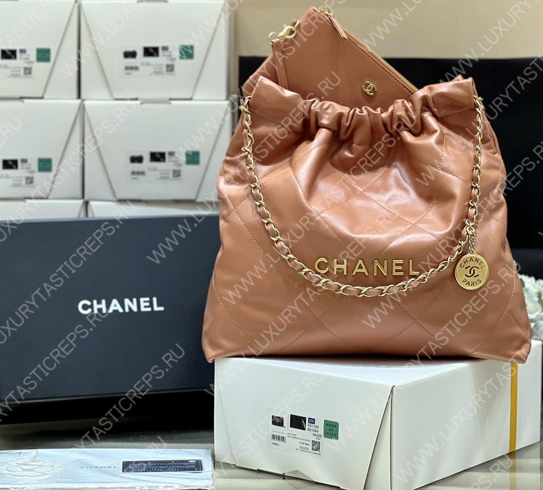 Ch*el 22 handbag brown as3261